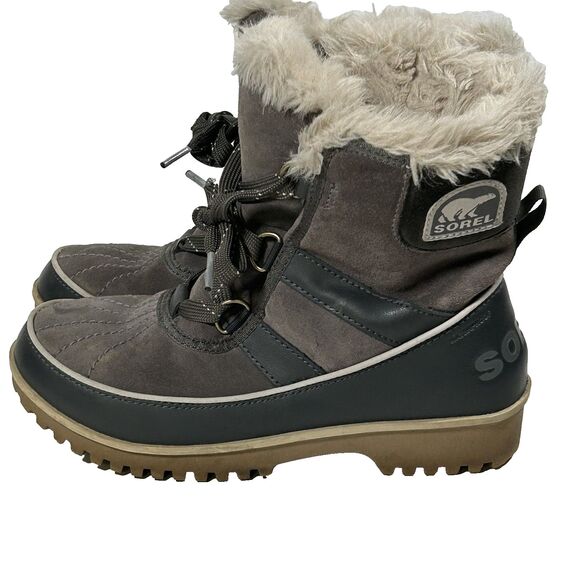 Sorel Tivoli II Lace Up Boots Size 7.5 Gray Suede Faux Fur Lined Waterproof - Picture 1 of 7